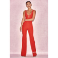 Red Sexy Jumpsuit with Slip Collarless Jumpsuit